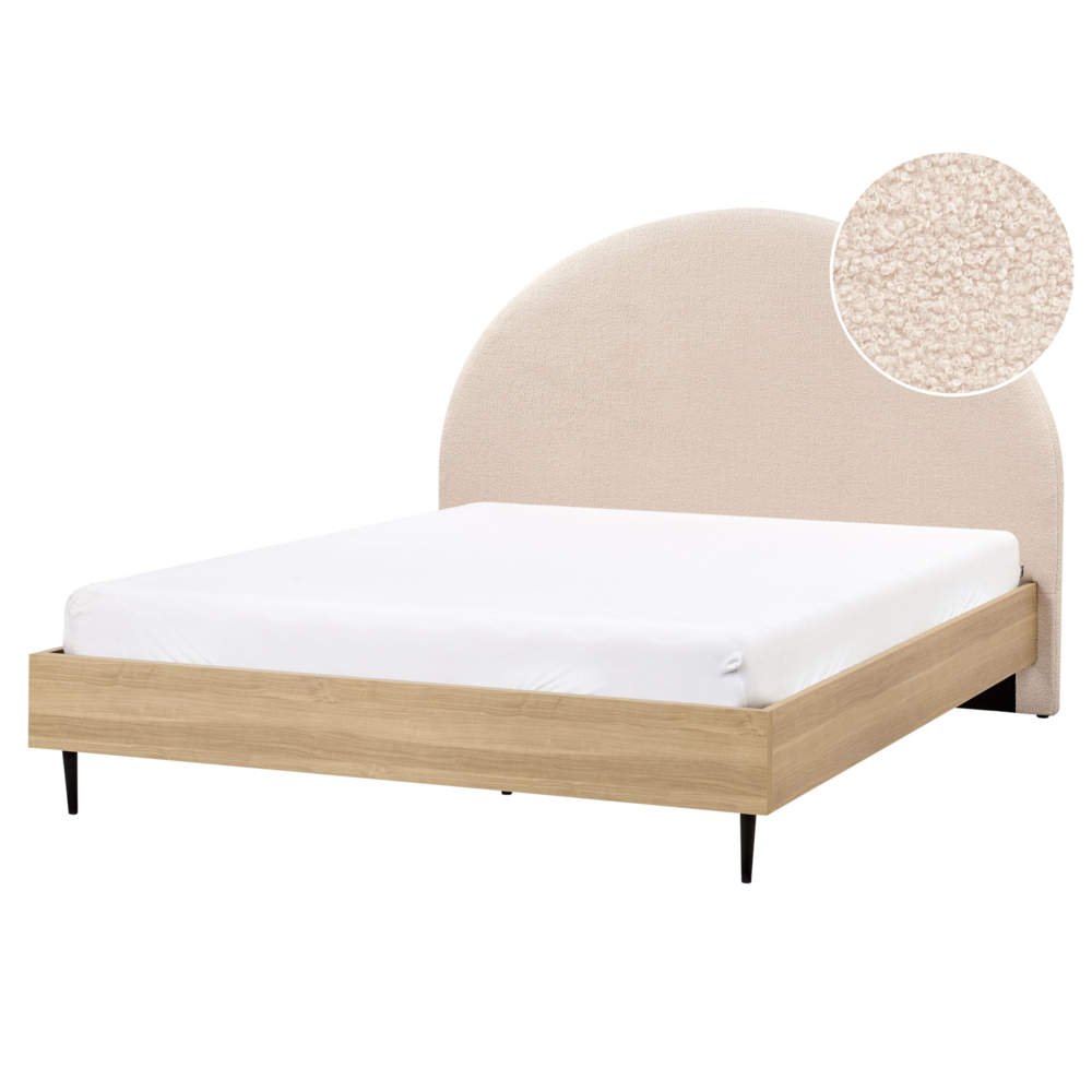 Letto matrimoniale in tessuto bouclè beige con rete 160 x 200 cm camera da letto in stile moderno