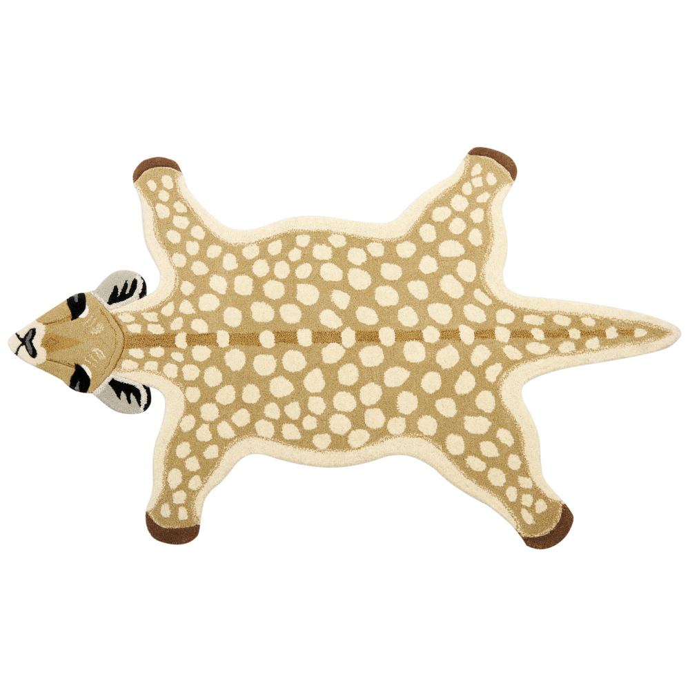 Image of Tappeto per bambini Beige Lana Cotone 100 x 160 cm Tappeto per la stanza da gioco Animali Cerbiatto Stampa Camera da letto per bambini