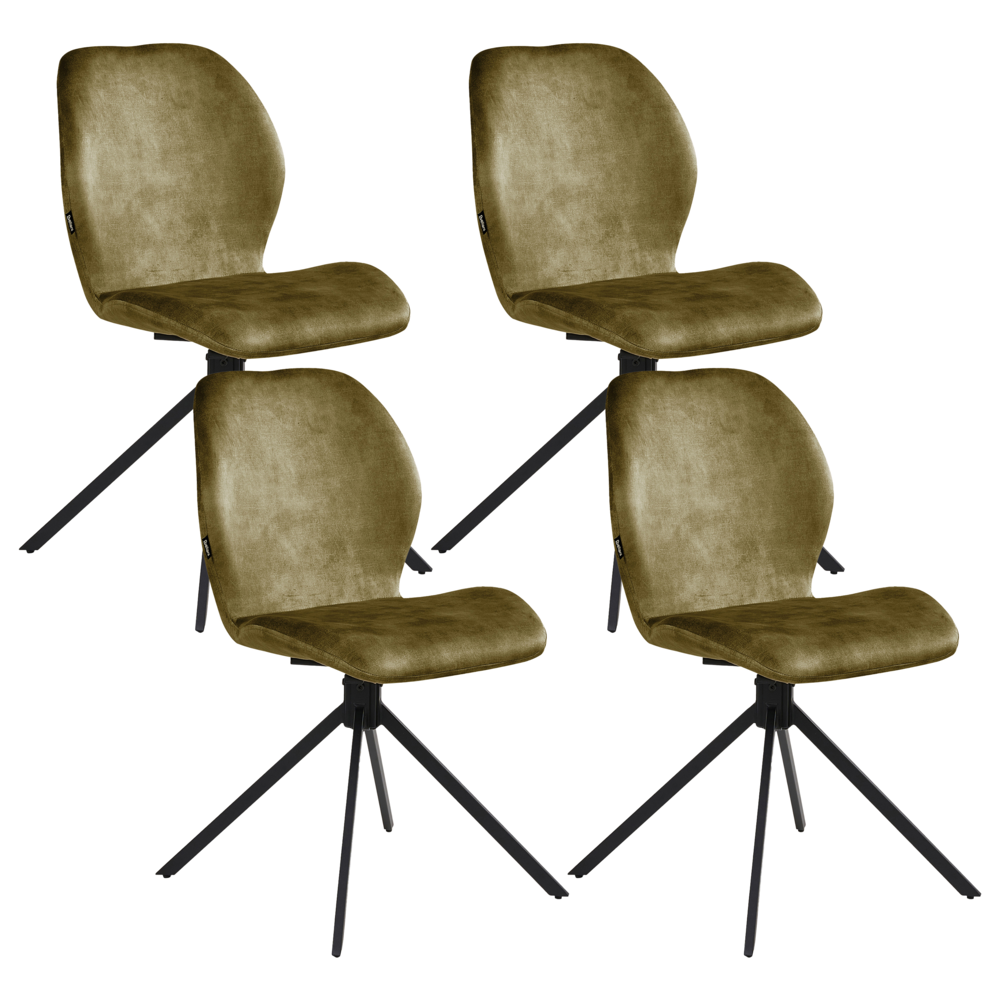 Set di 4 sedie da pranzo in velluto verde con gambe in ferro nero, girevoli a 180°, moderne e imbottite