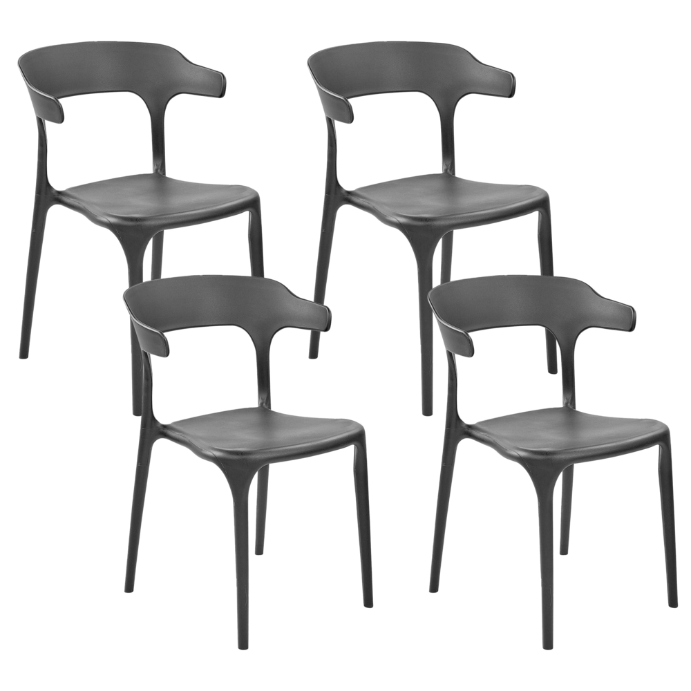 Set di 4 sedie polipropilene resistente colore nero per interno ed esterno stile moderno