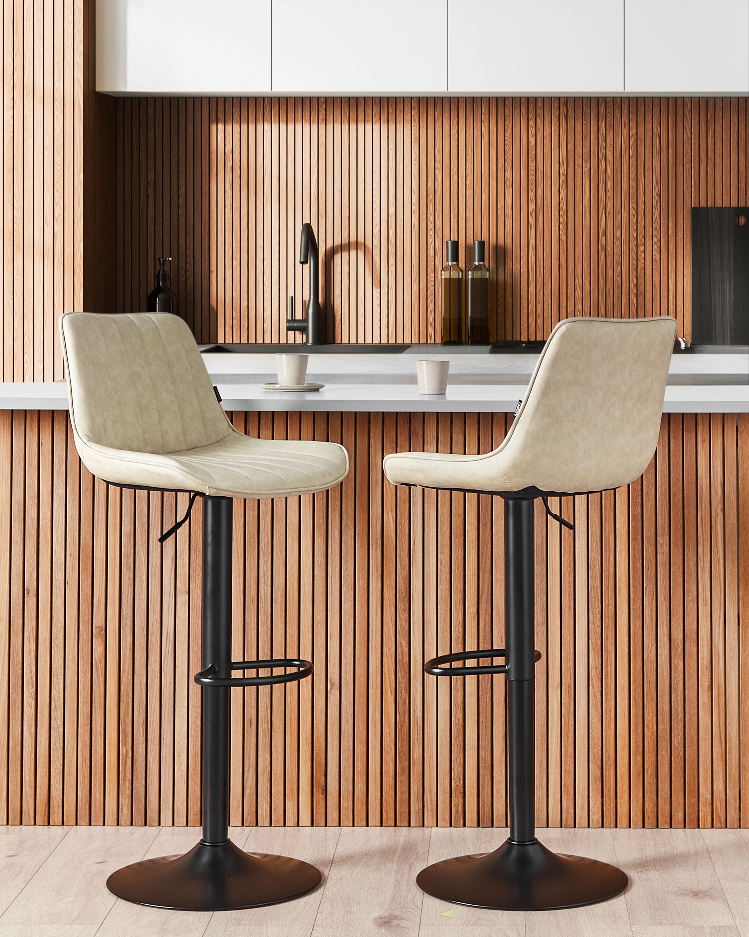 Set de 2 scaune de bar - Set de 2 scaune de bar DUBROVNIK Piele ecologică Pivotant Bej deschis