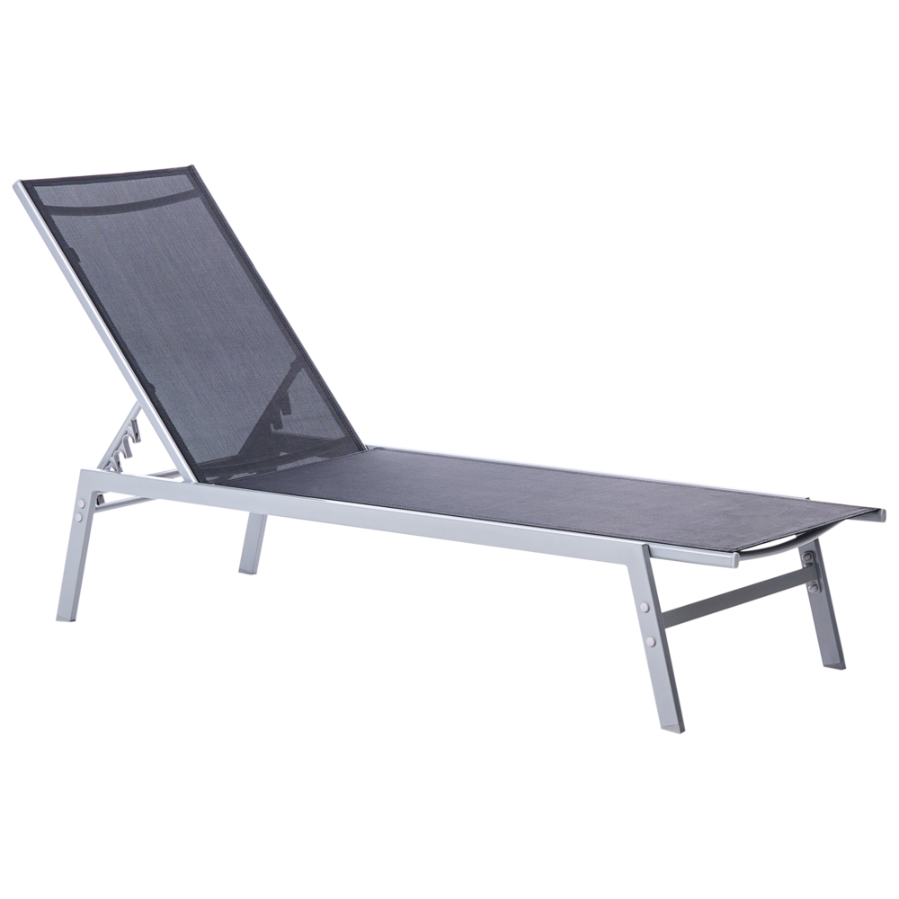 Lettino da Giardino Struttura in acciaio Nero e argento Schienale regolabile Resistente ai raggi UV