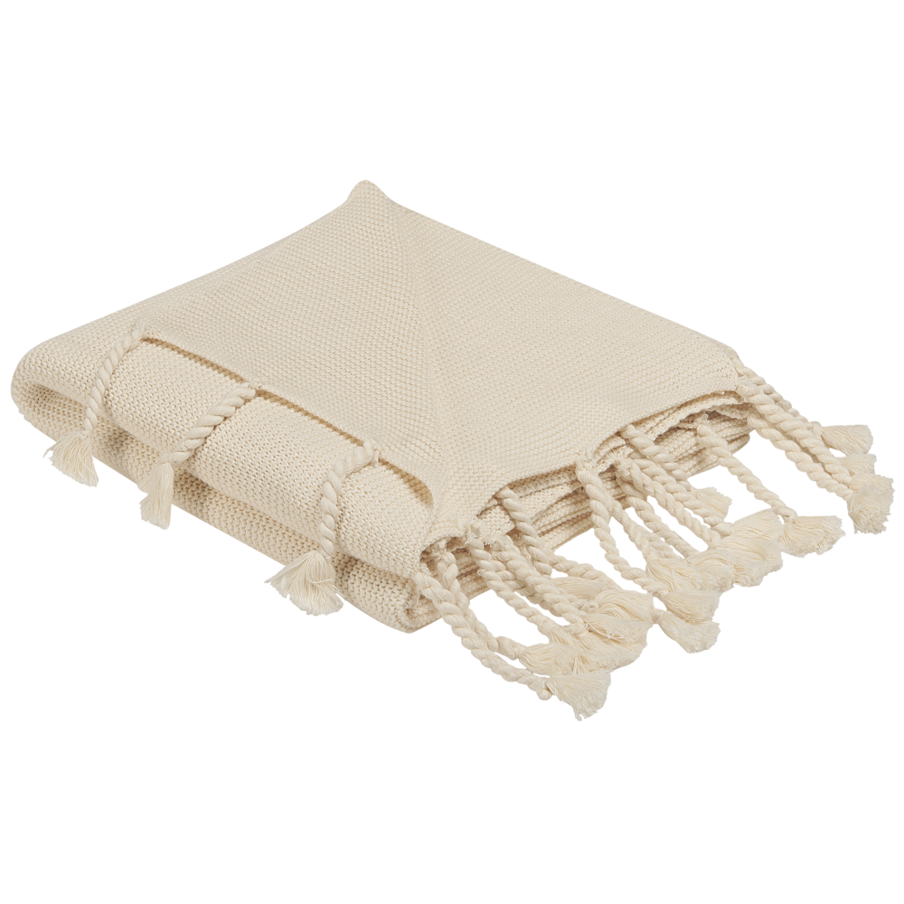 Image of Coperta Morbida Beige in Cotone Camera da Letto Elegante 125 x 150 cm Copriletto stile Boho