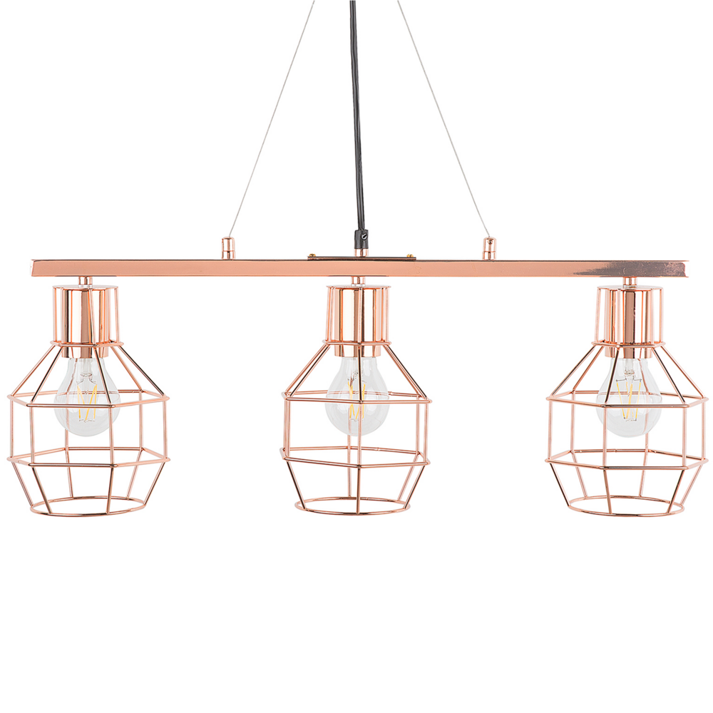 Image of Lampada a Sospensione in Metallo Rame a Soffitto 3 Luci Design Industriale Lucido
