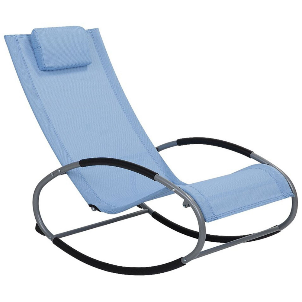 Image of Lettino a dondolo Sedia a dondolo da giardino con guide in acciaio blu con cuscino per la testa