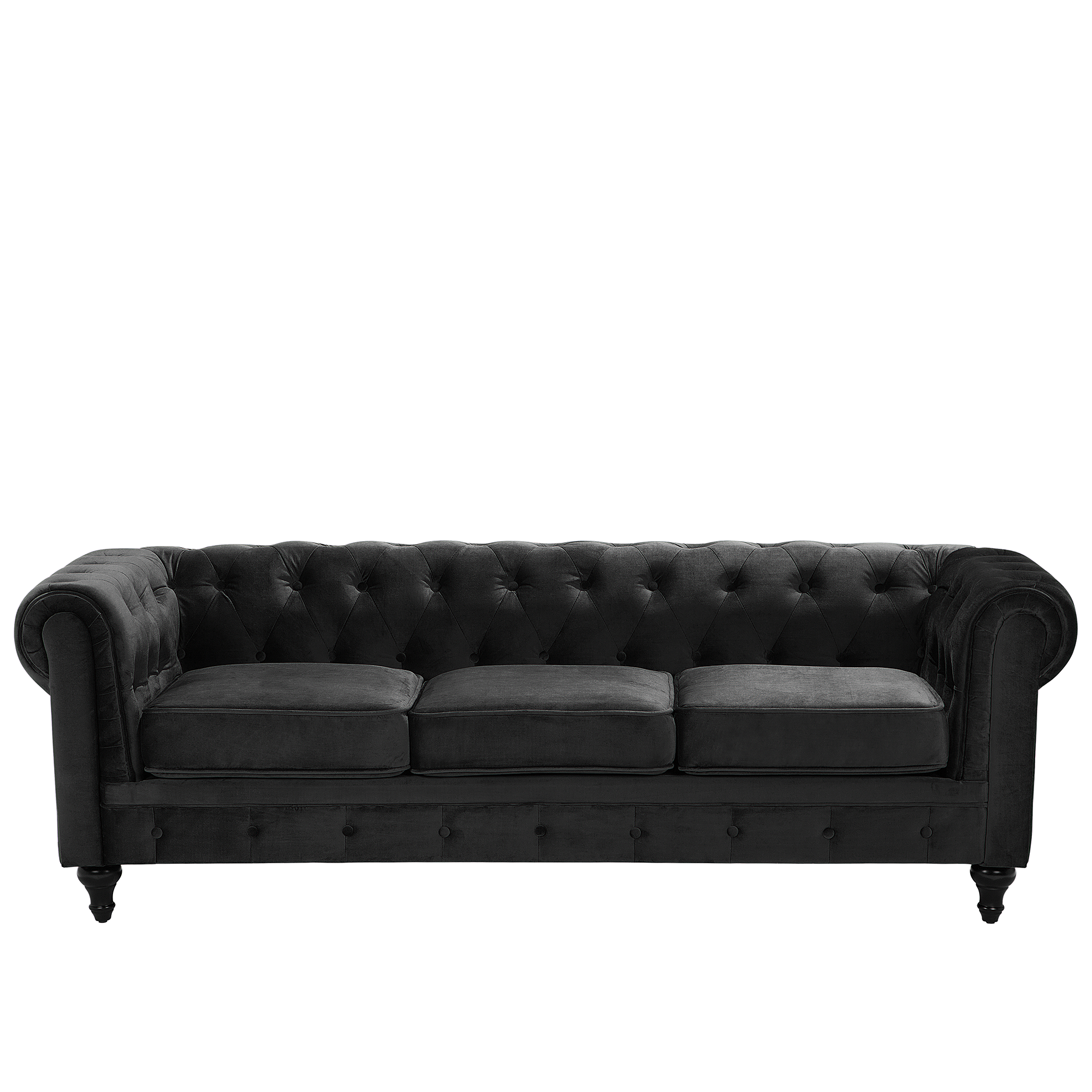 Driezitsbank fluweel zwart CHESTERFIELD