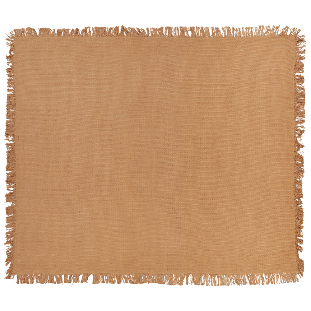 Image of Copriletto marrone in tessuto di cotone 220 x 240 cm con frange Coperta decorativa Biancheria da letto design classico Camera da letto