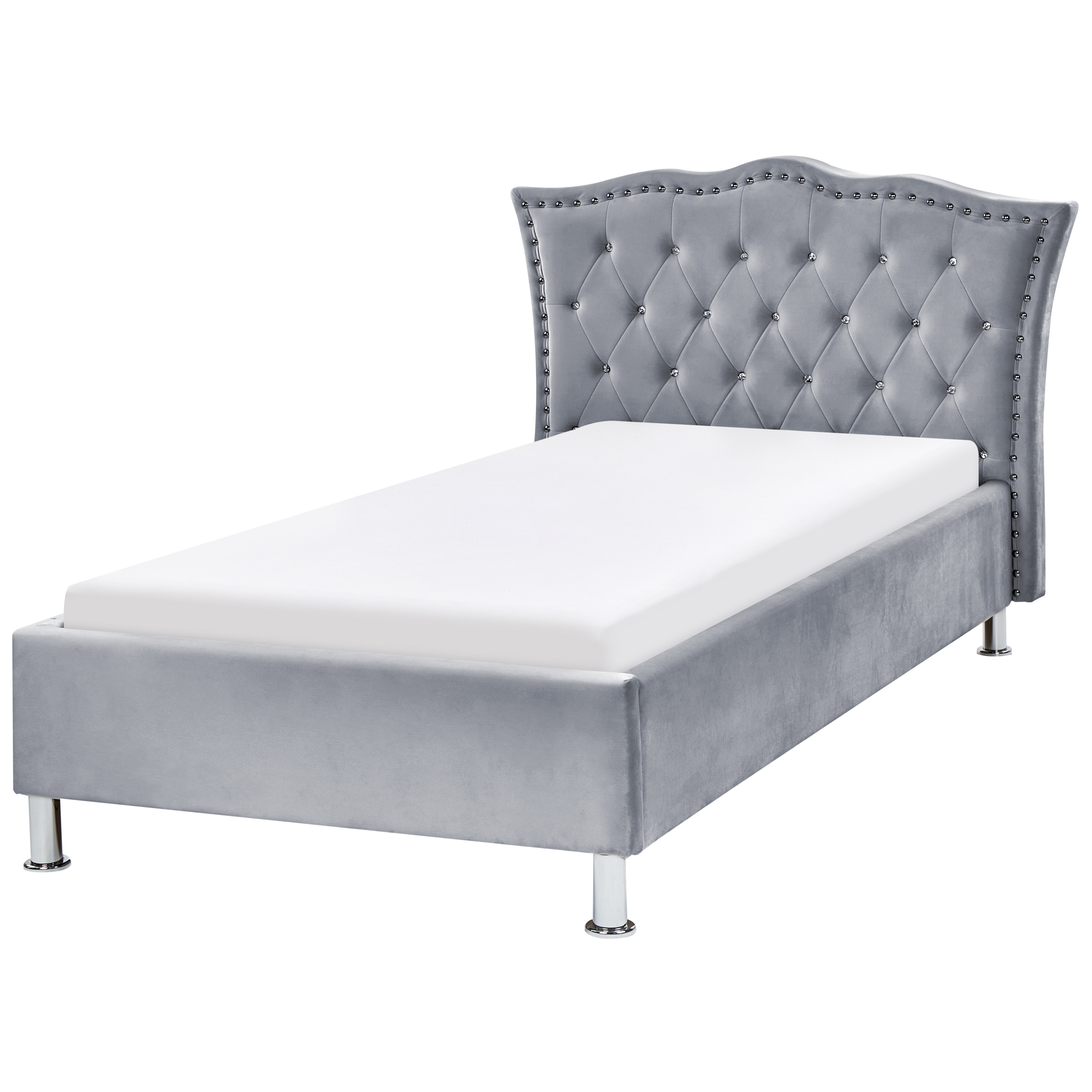 Bed fluweel grijs 90 x 200 cm METZ