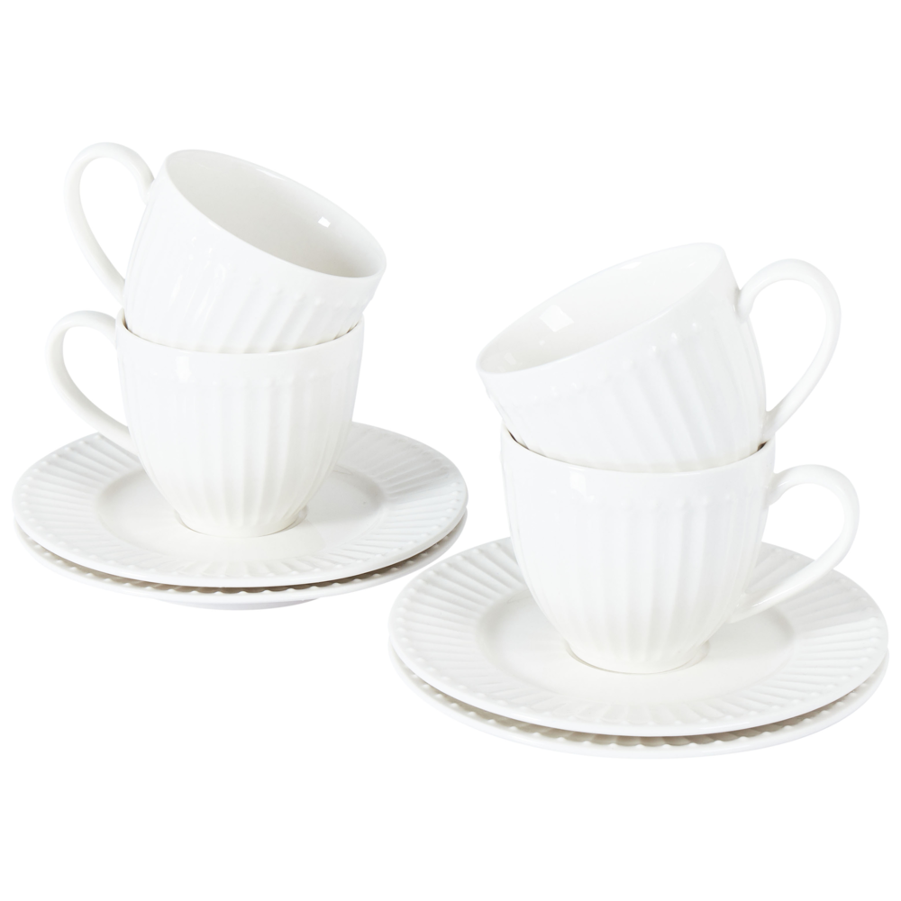 Image of Set di 4 tazzine con piattini Porcellana bianca di caolino fatta a mano con finitura lucida Servizio per 4 persone Tè Caffè Cucina Sala da pranzo
