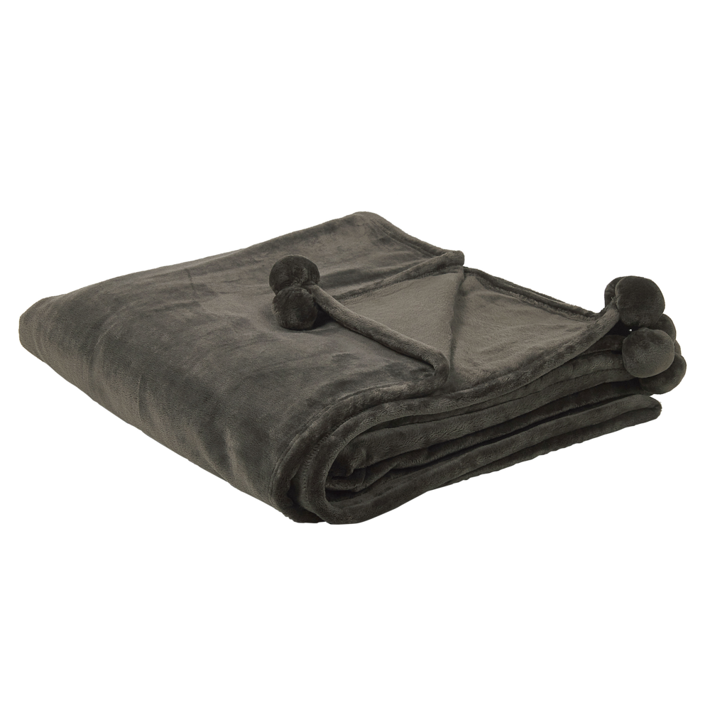 Image of Coperta grigia copriletto 200 x 220 cm con pon pon morbido copriletto plaid