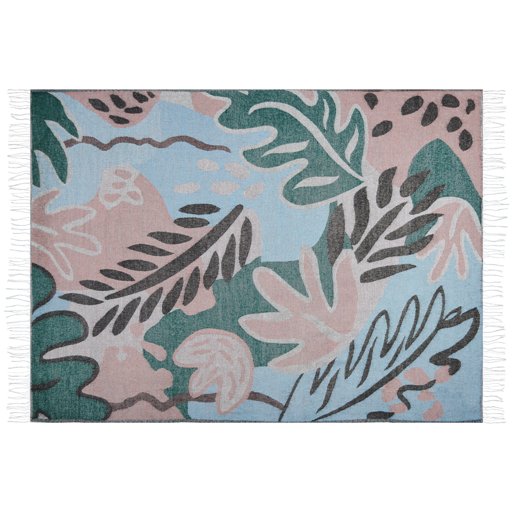 Image of Coperta multicolore misto poliestere e acrilico 130 x 170 cm motivo floreale decorativo motivo double face