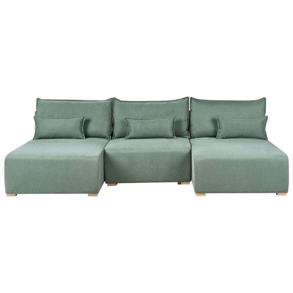 Divano modulare a forma di U in tessuto verde chiaro imbottito con funzione letto e contenitore Stile minimalista