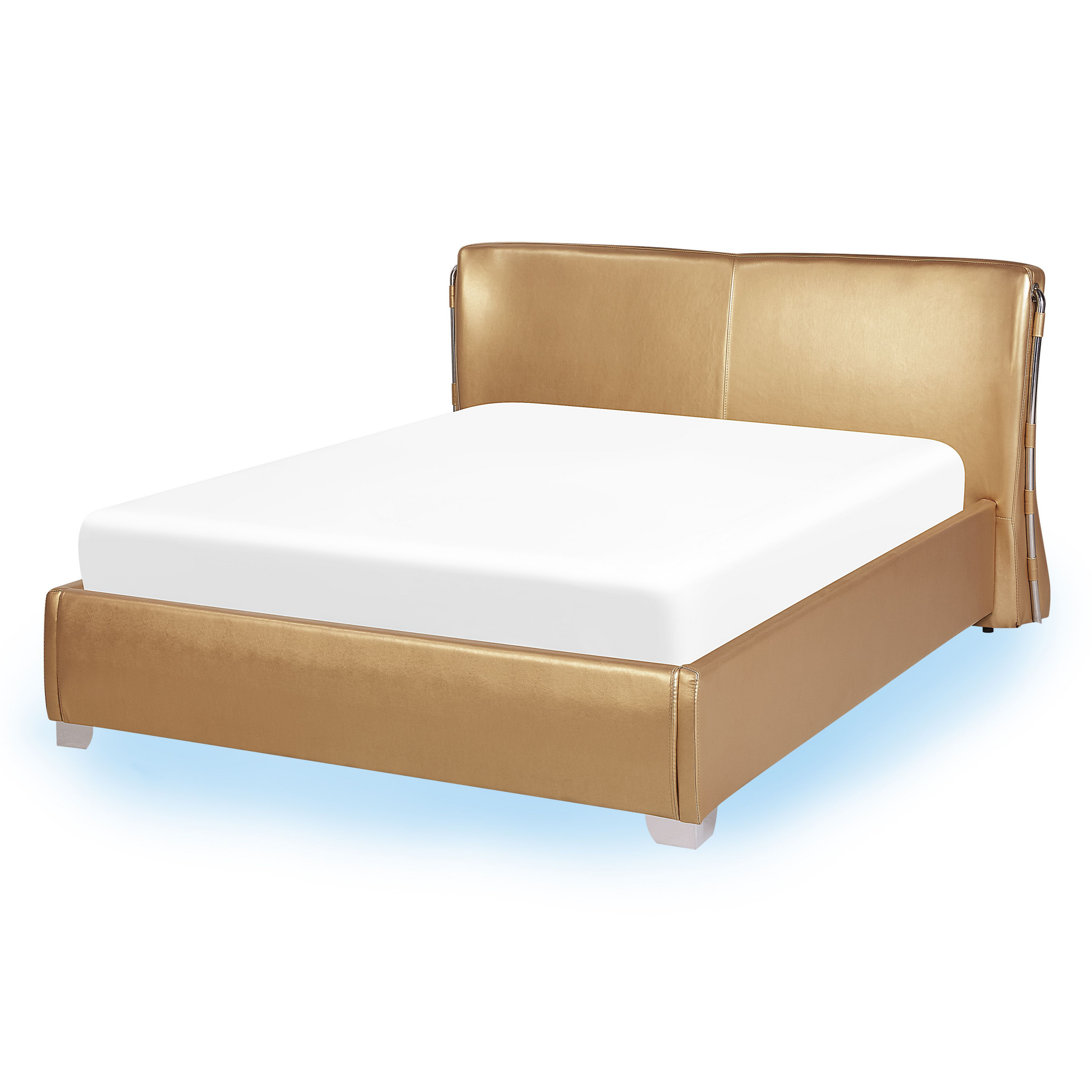 Bed met LED leer goud 140 x 200 cm PARIS