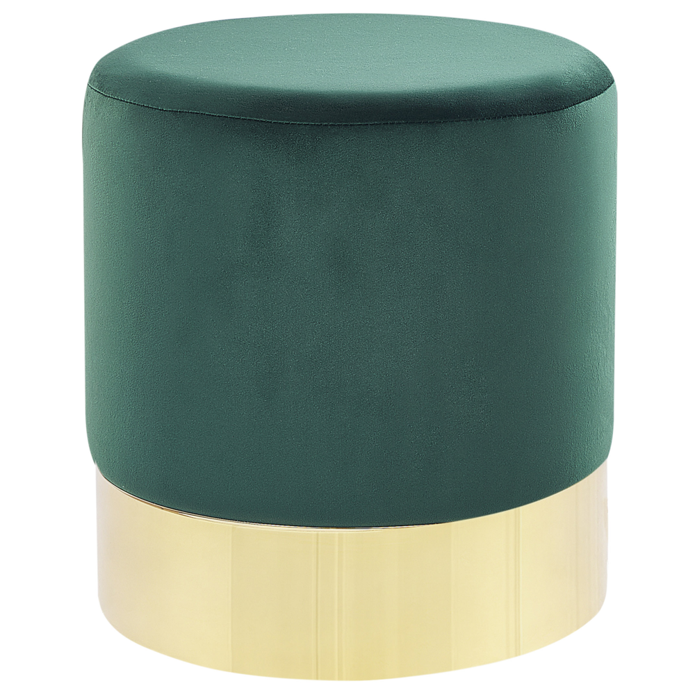 Image of Poggiapiedi rotondo velluto verde scuro e oro toletta sgabello glam sgabello