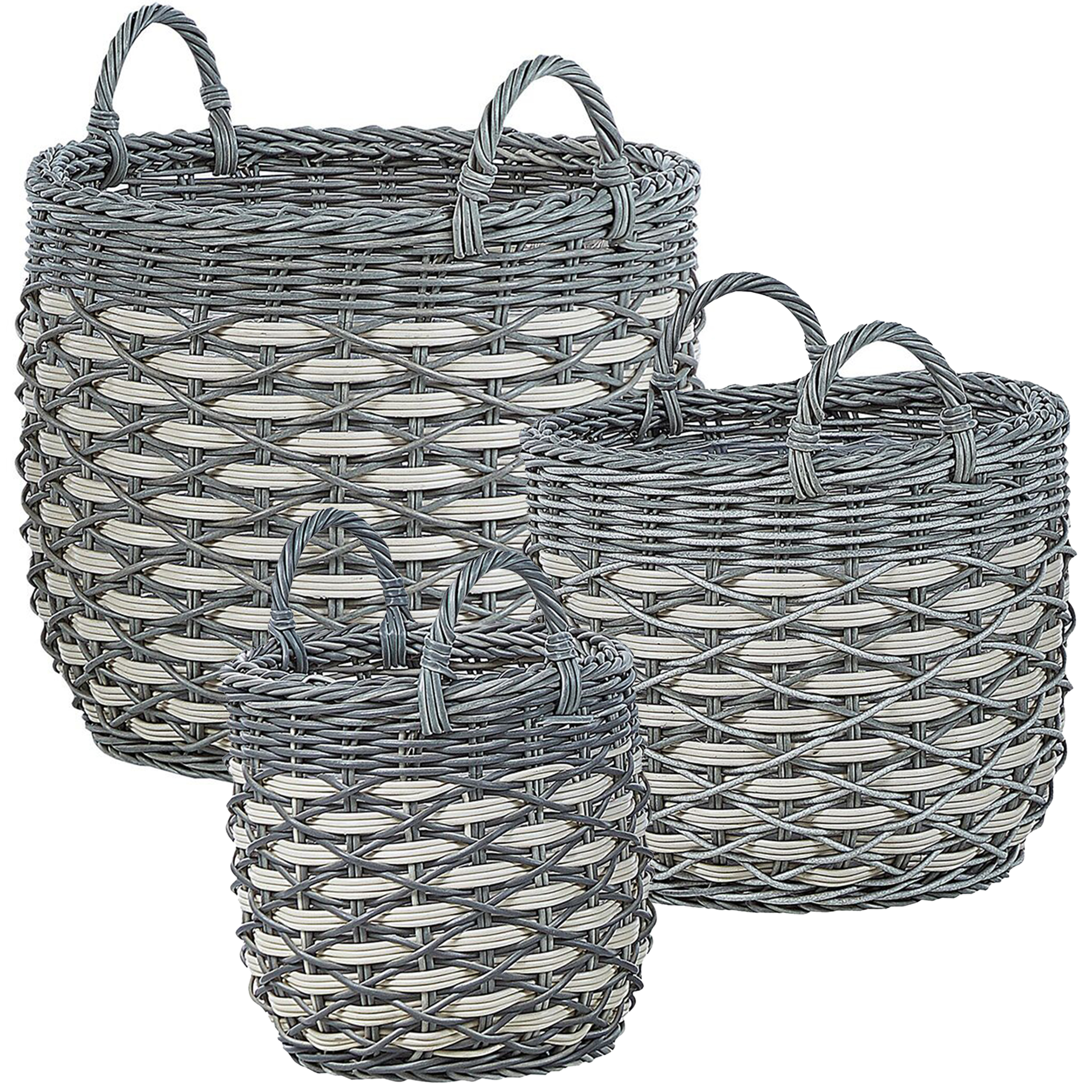 Bloempot set van 3 rotan grijs/wit GEFIRA