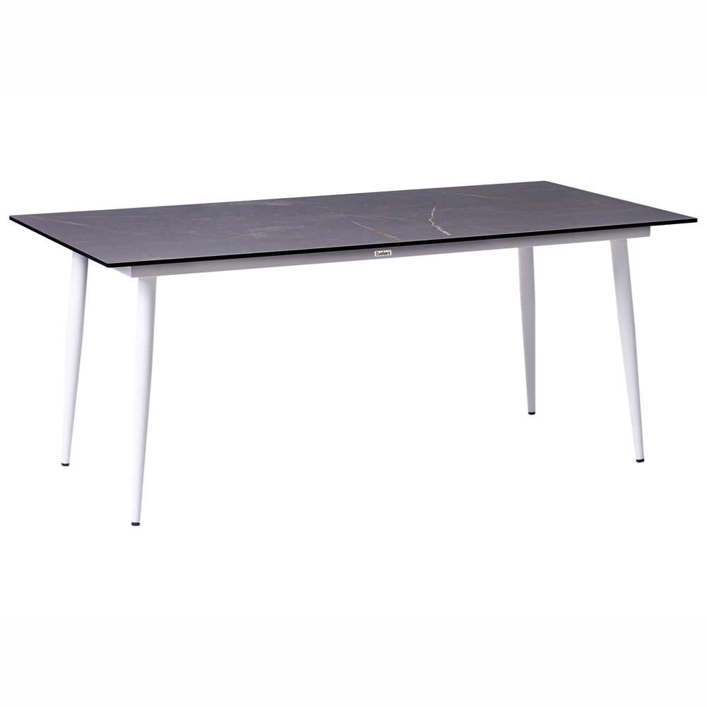 Tavolo da giardino con piano in HPL grigio scuro e struttura in alluminio bianco resistente ai raggi UV all'acqua per esterni, in stile moderno