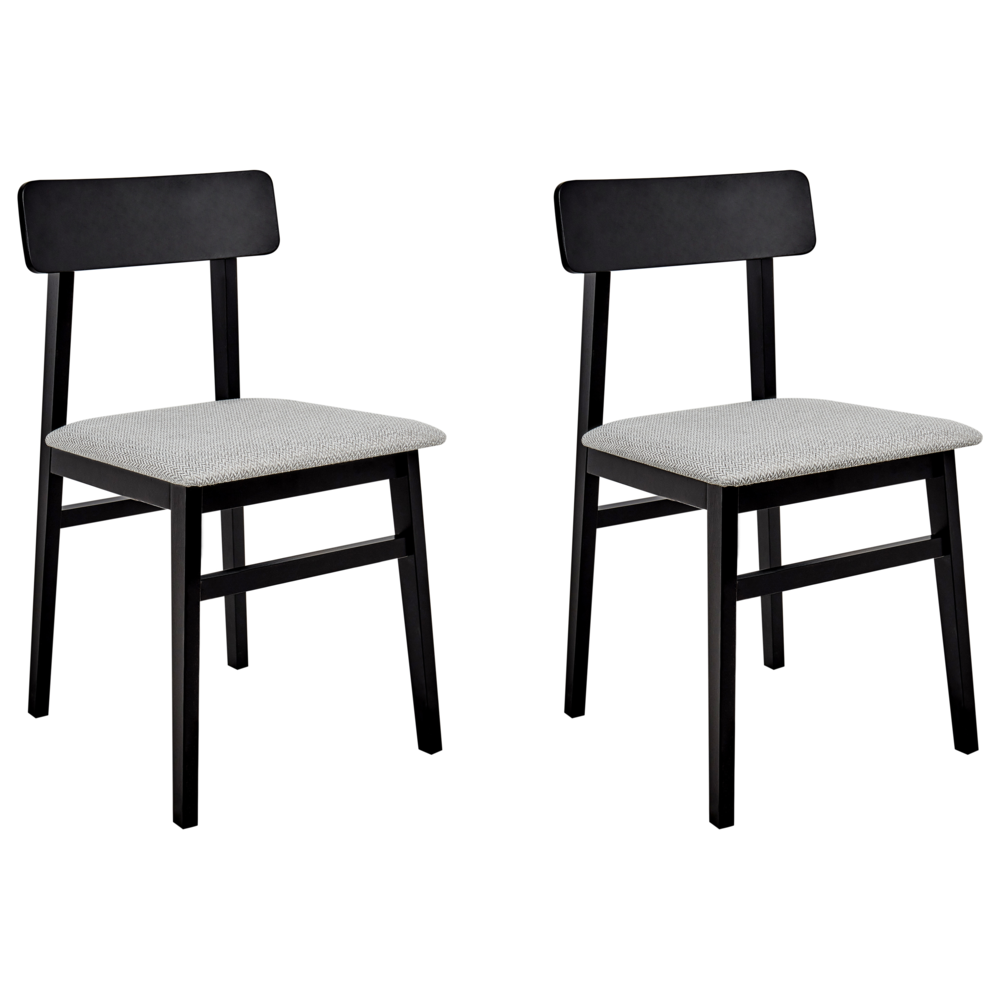 Set di 2 sedie da pranzo Struttura in legno di gomma nero Seduta in tessuto poliestere grigio chiaro Senza braccioli Design retrò