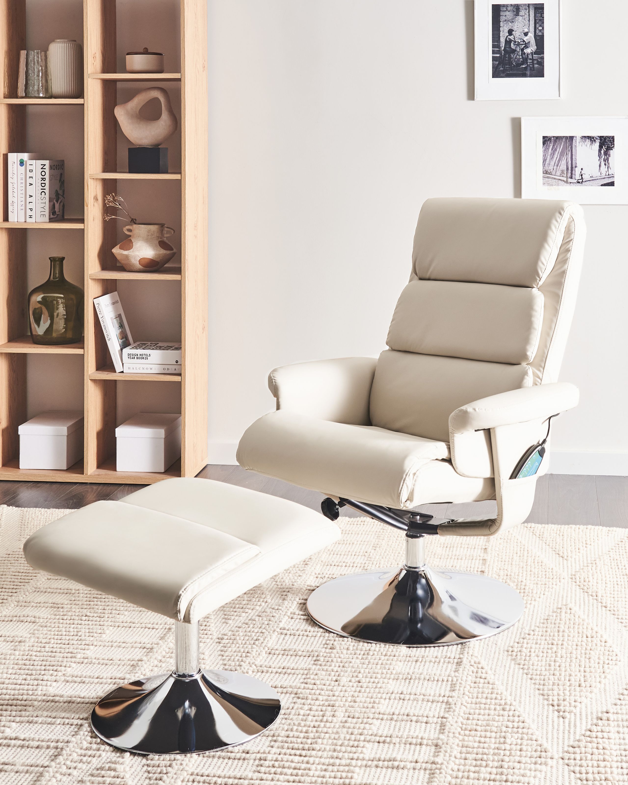 Fotoliu de masaj - LEGEND massage armchair with stool Eco-leather Light beige