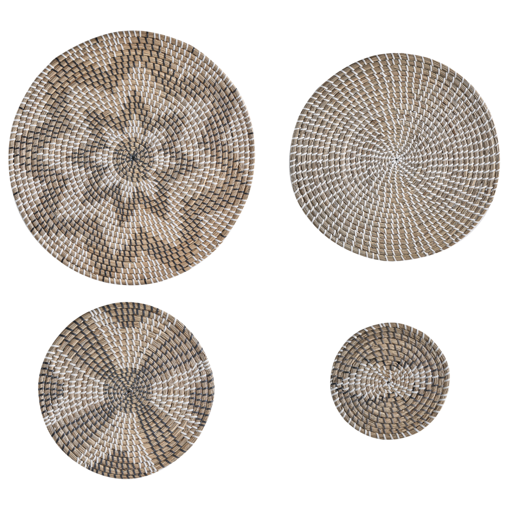 Image of Set di 4 decorazioni da parete in alghe naturali in alghe marine fatte a mano in stile africano