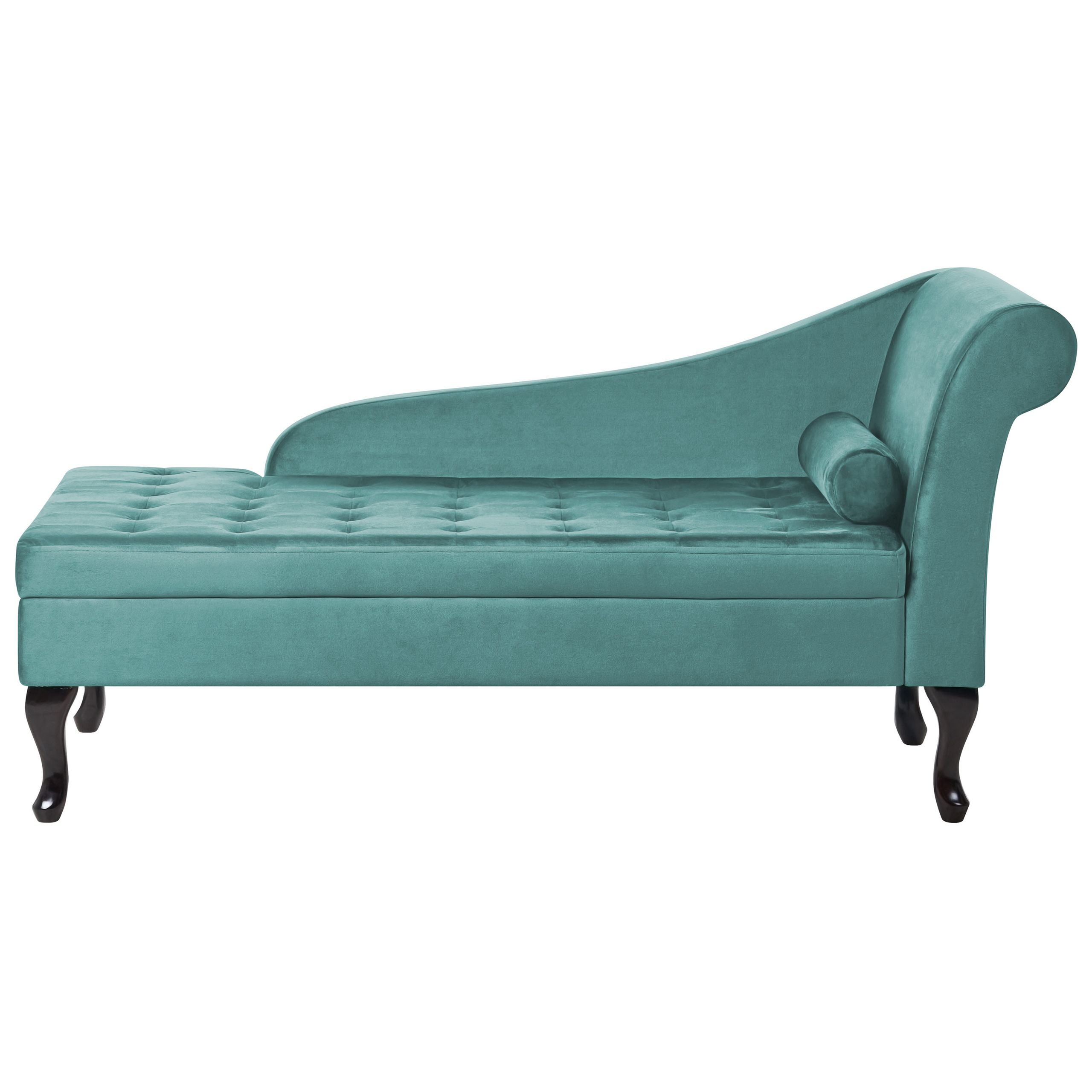 Chaise longue met opbergruimte fluweel groenblauw rechtszijdig PESSAC