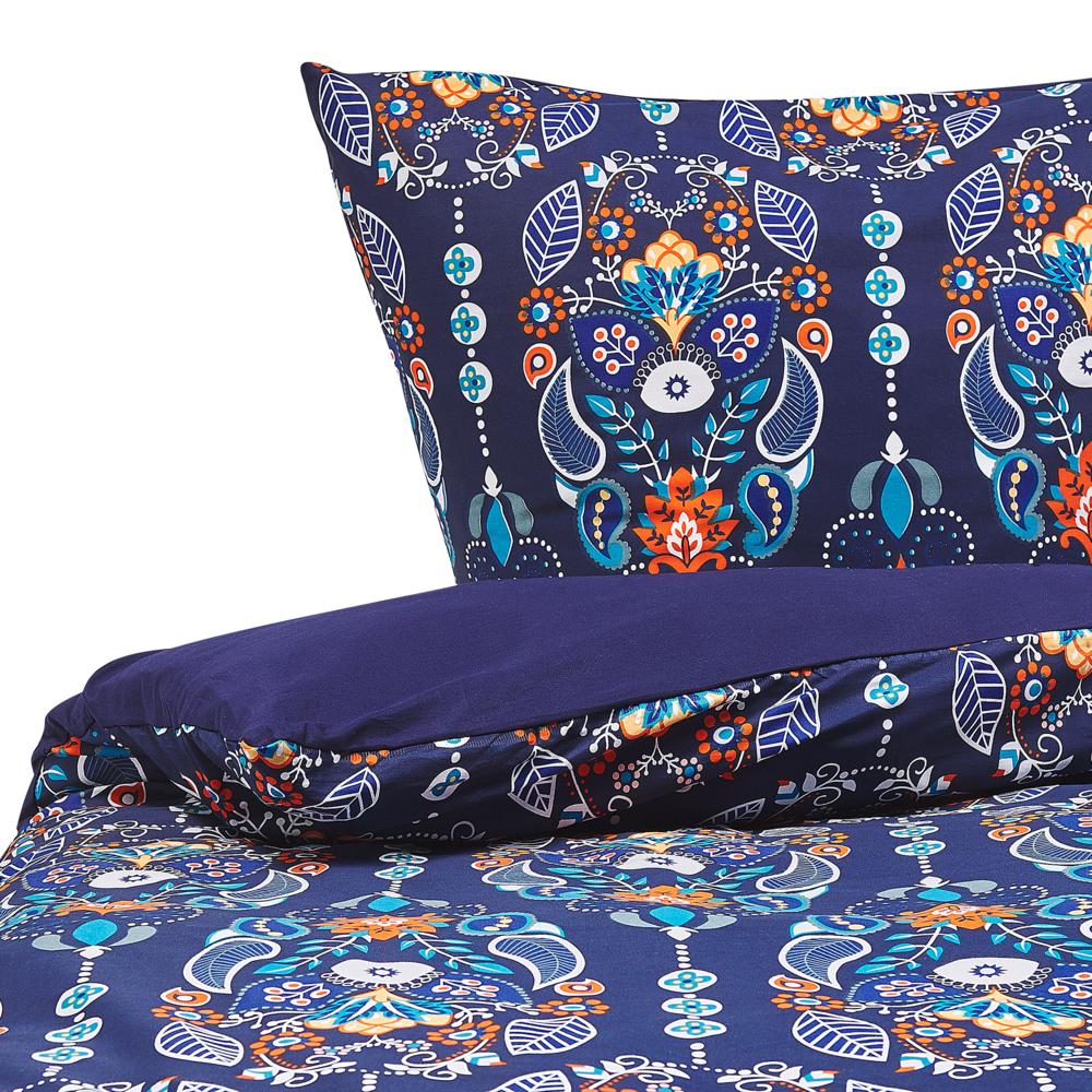 Image of Set Copripiumino e Federa Cotone Blu Scuro 135 x 200 cm Motivo Floreale Biancheria da Letto Set Copripiumino Moderno