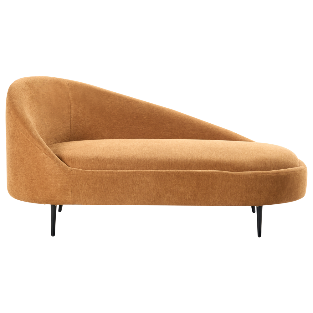 Chaise Longue Arancione Tessuto Poliestere Rivestimento Gambe Metallo Lato Sinistro Design Moderno Mobili Soggiorno