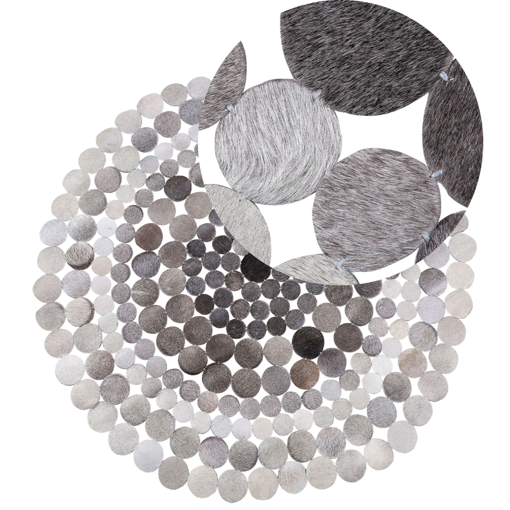 Image of Tappeto Rotondo Pelle Grigio ø 140 cm Artigianale Contemporaneo