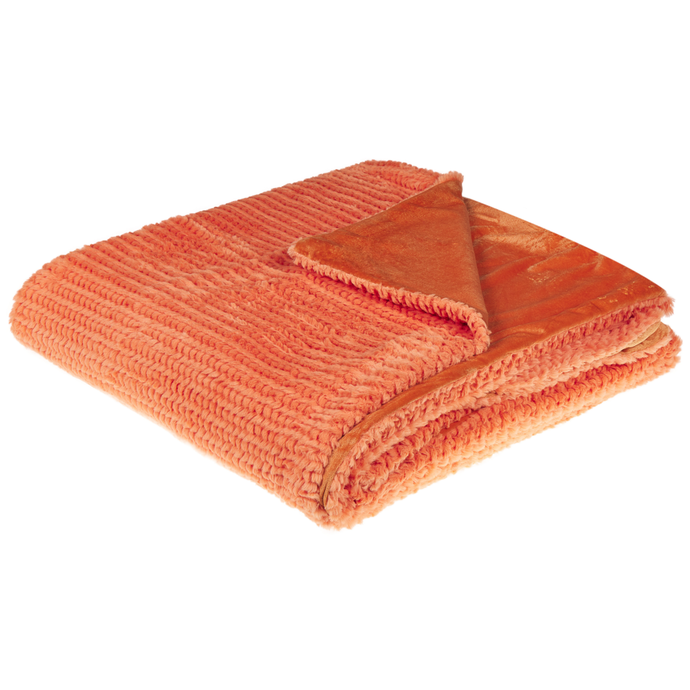 Image of Coperta arancione in poliestere 200 x 220 cm copriletto decorativo in morbida pelliccia plaid
