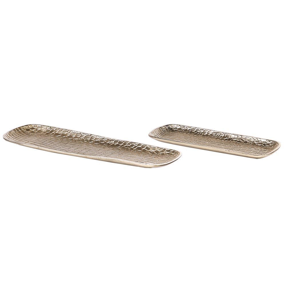 Image of Set di 2 vassoi decorativi in metallo dorato per gioielli, piatto per gioielli con struttura glamour e accessori per la casa
