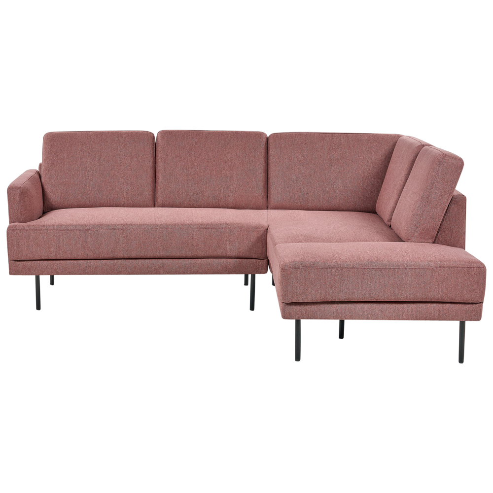 Divano angolare sinistro in poliestere rosa Divano a 4 posti imbottito con gambe in metallo, tessuto e schienale imbottito, moderno e minimalista