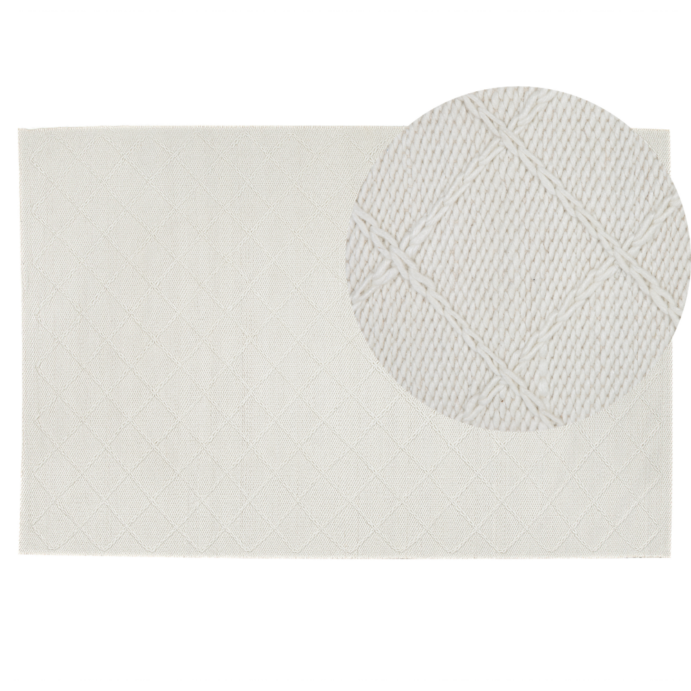 Image of Tappeto tappetino Lana Bianco Sporco con Cotone 140 x 200 cm Rettangolare Intrecciato a Mano Motivo Geometrico Boho