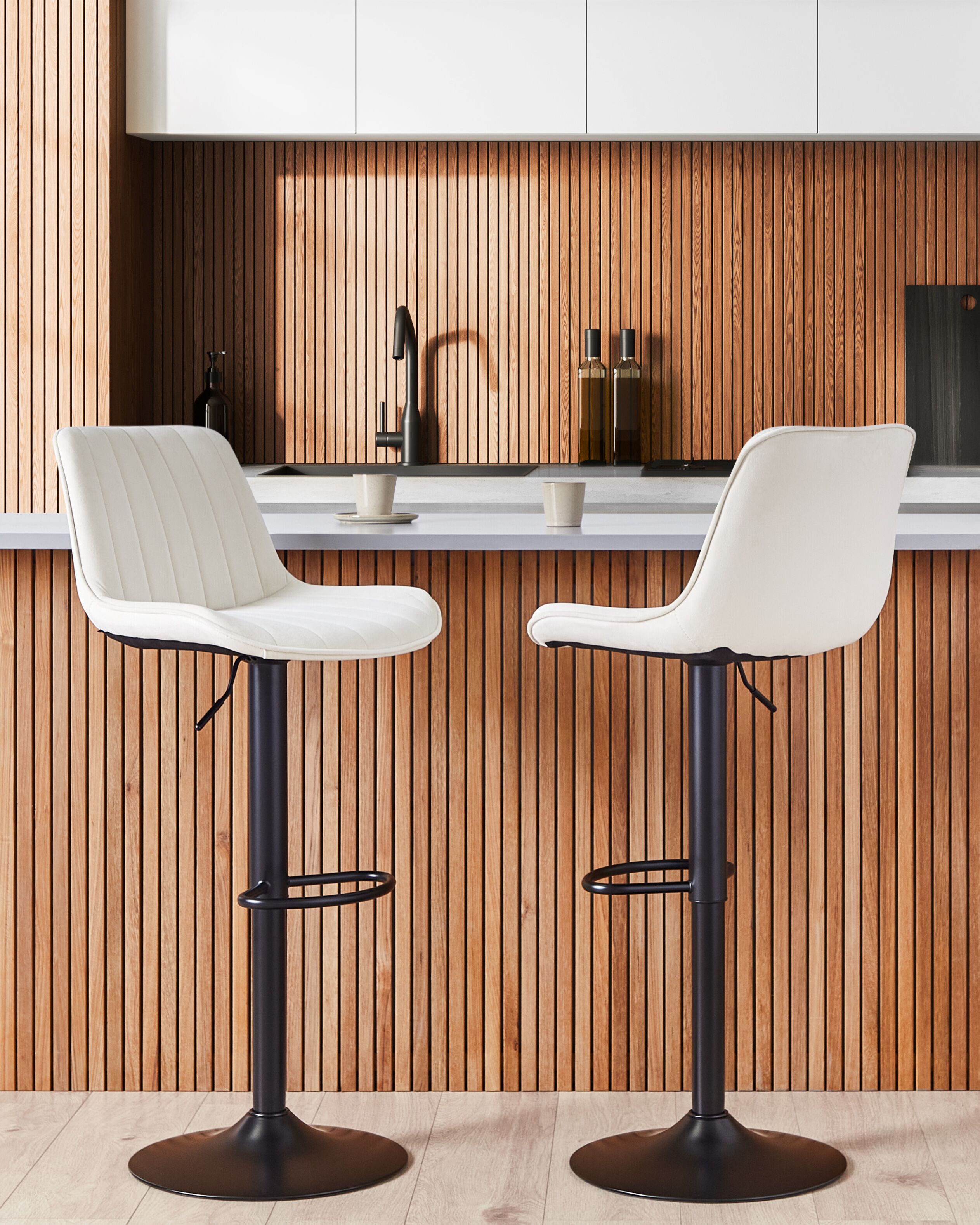 Set de 2 scaune de bar - Set de 2 scaune de bar DUBROVNIK Catifea Pivotant Bej deschis