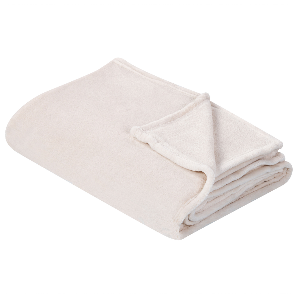 Image of Coperta plaid in poliestere bianco sporco 200 x 220 cm morbido durevole letto divano soggiorno stile classico