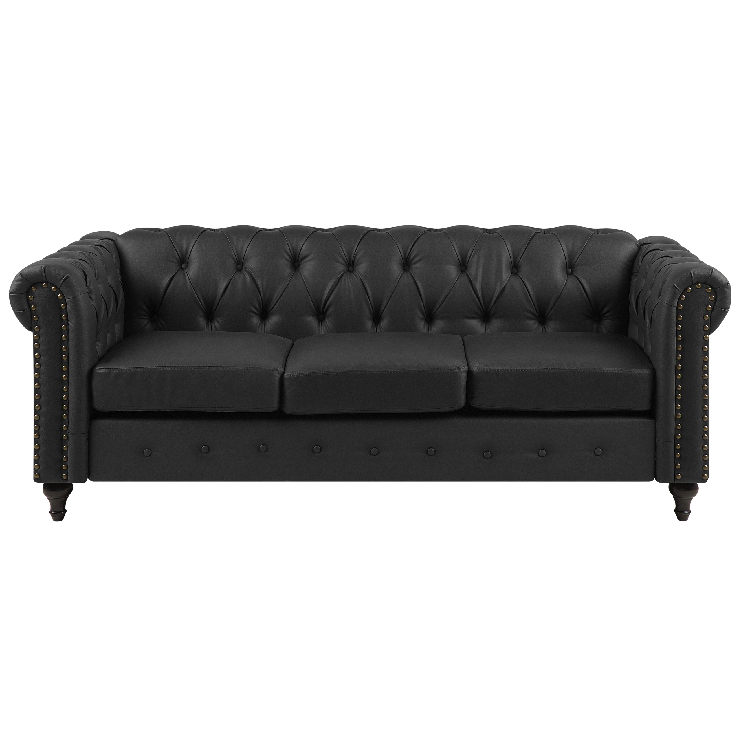 Driezitsbank kunstleer zwart CHESTERFIELD