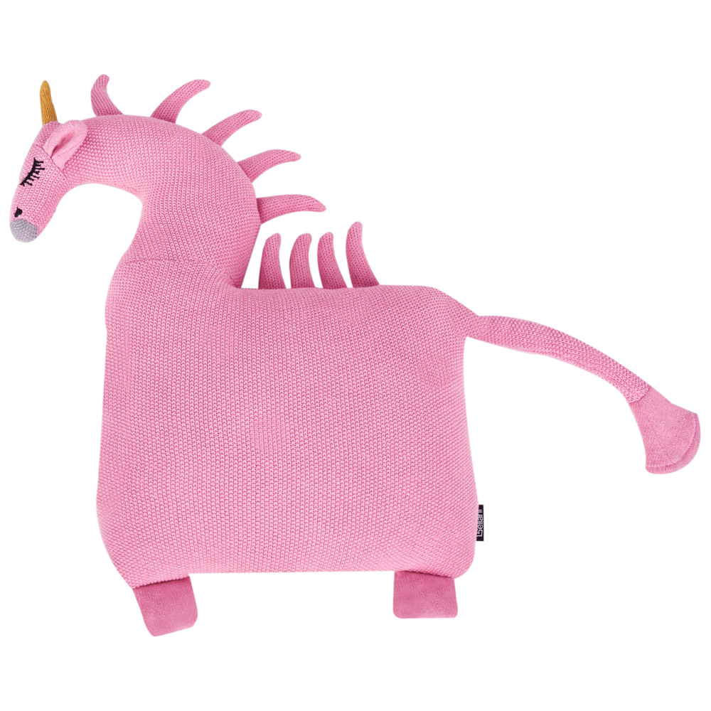 Image of Set di 2 cuscini per bambini in tessuto di cotone rosa a forma di unicorno con imbottitura morbida e giocattolo per bambini
