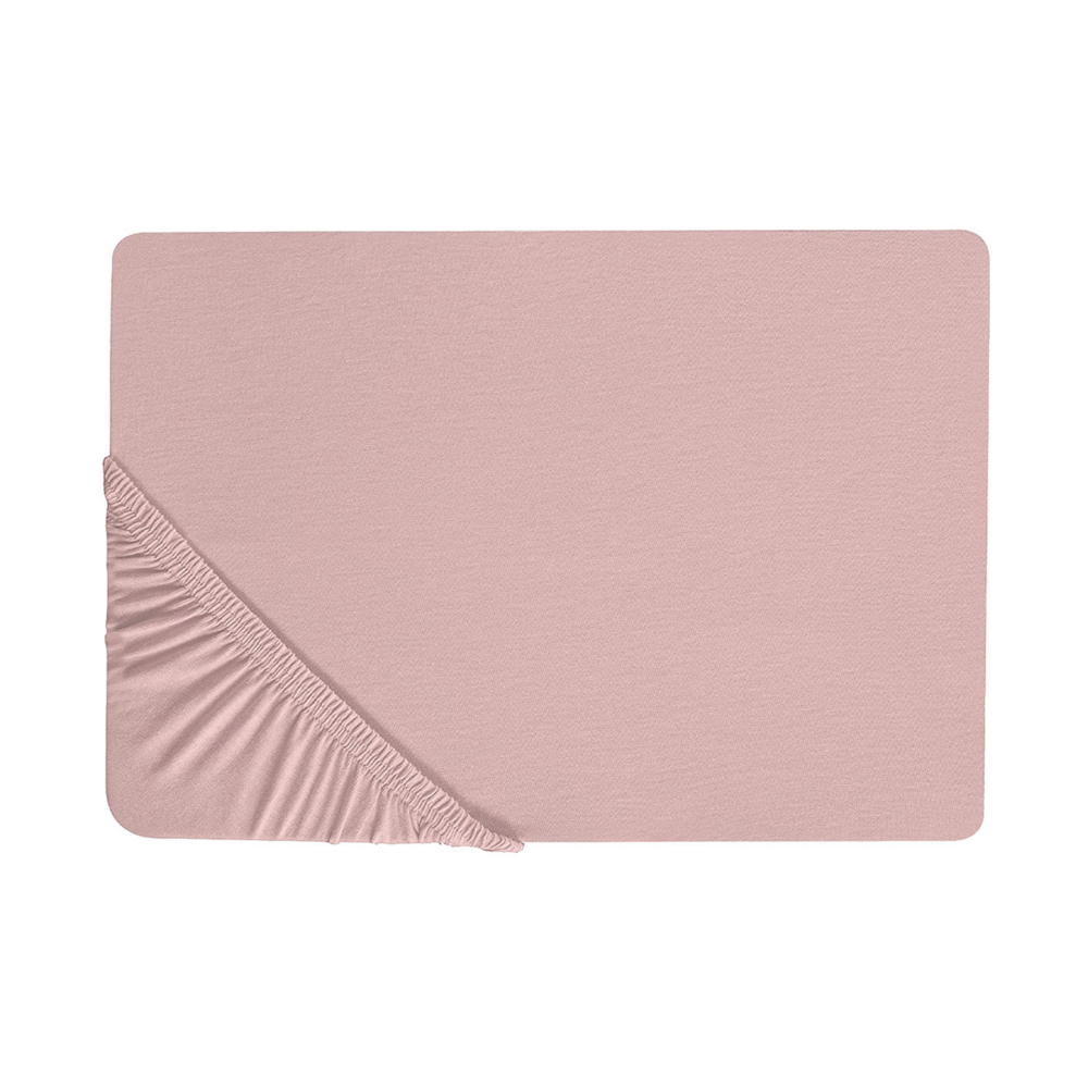 Image of Lenzuolo con angoli cotone rosa 90 x 200 cm coprimaterasso elasticizzato modello classico a tinta unita camera da letto classica