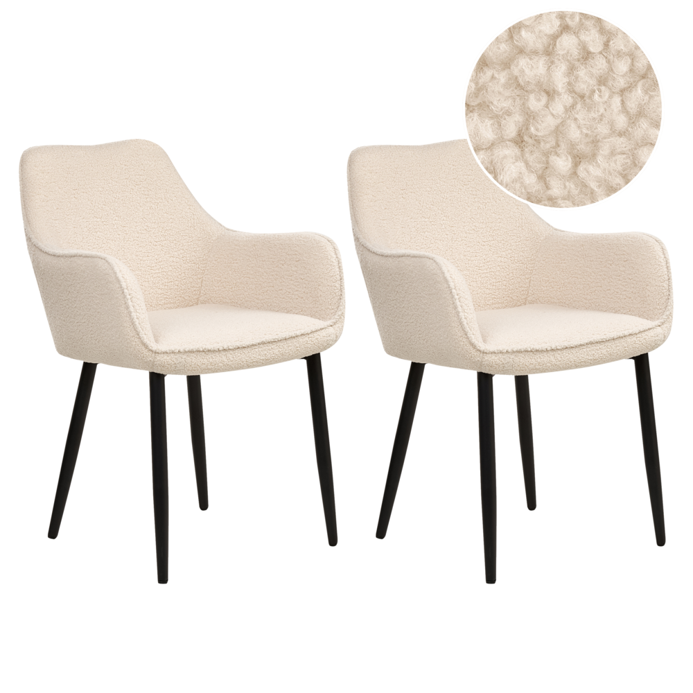 Image of Set di 2 sedie da pranzo in tessuto beige chiaro braccioli schienale intagliato gambe in metallo moderna industriale
