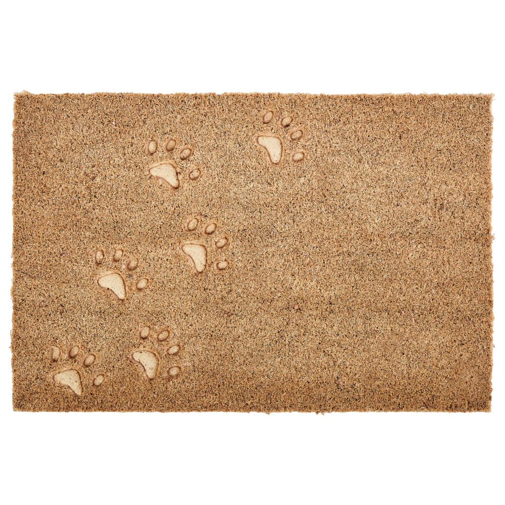 Zerbino in fibra di cocco naturale con supporto in PVC antiscivolo 40 x 60 cm, motivo di stampa a zampa per la casa