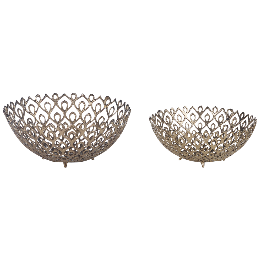 Image of Set di 2 vassoi decorativi Ciotola rotonda in metallo dorato con design traforato