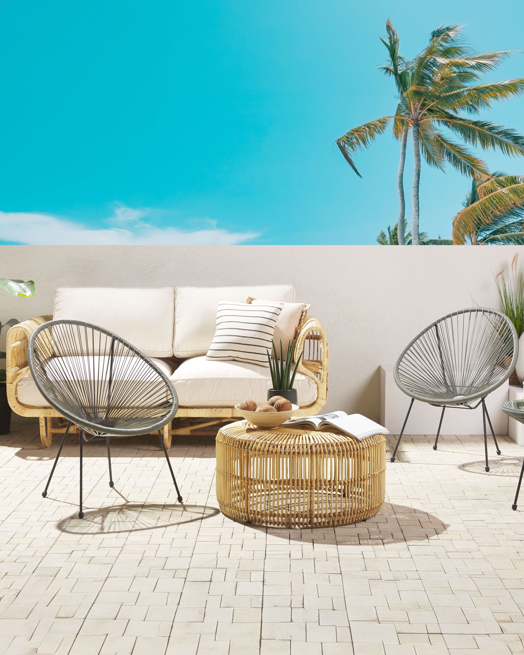 Set di Sedie Moderne Rotonde in Rattan Spaghetti Grigio Scuro