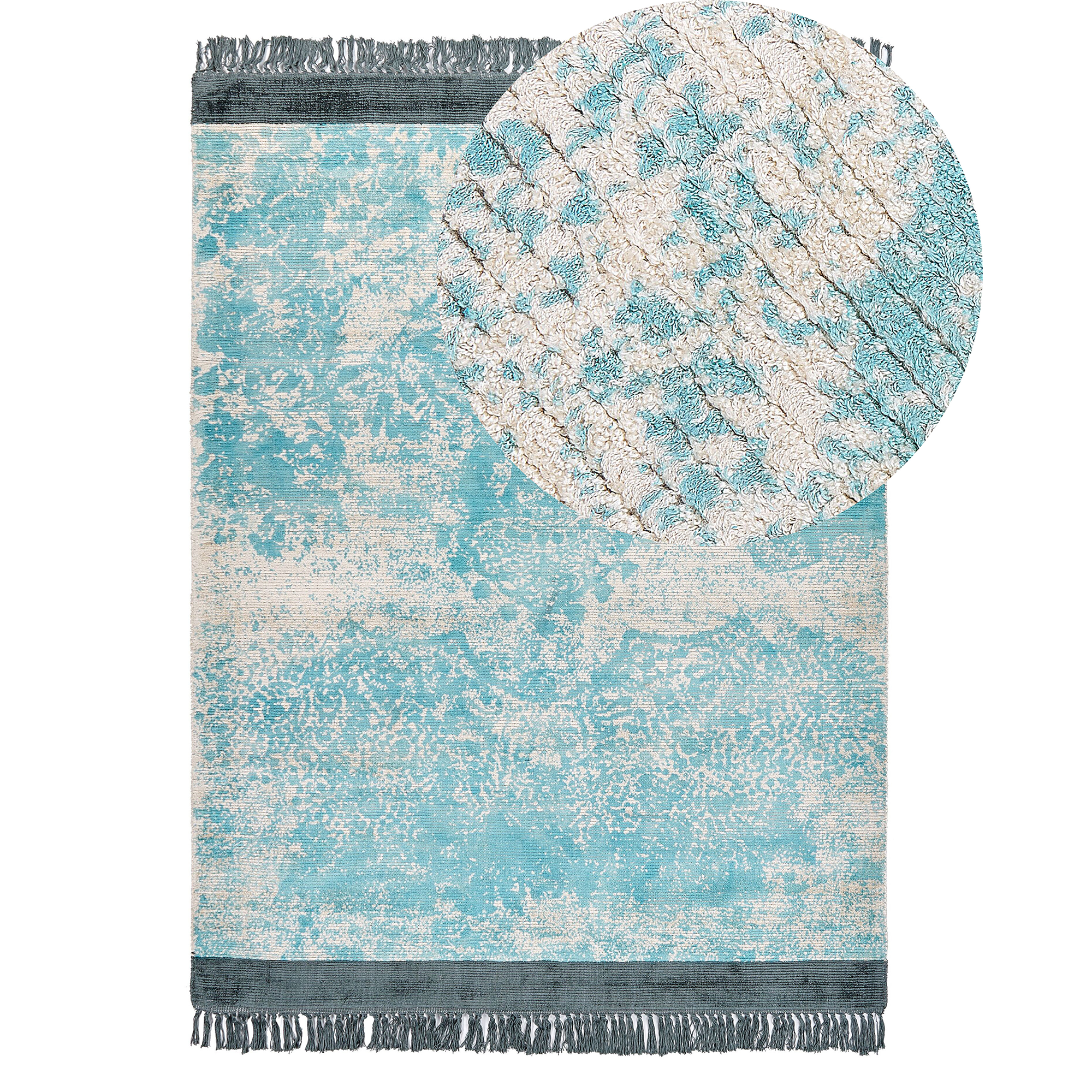 Vloerkleed viscose blauw/beige 140 x 200 cm AKARSU