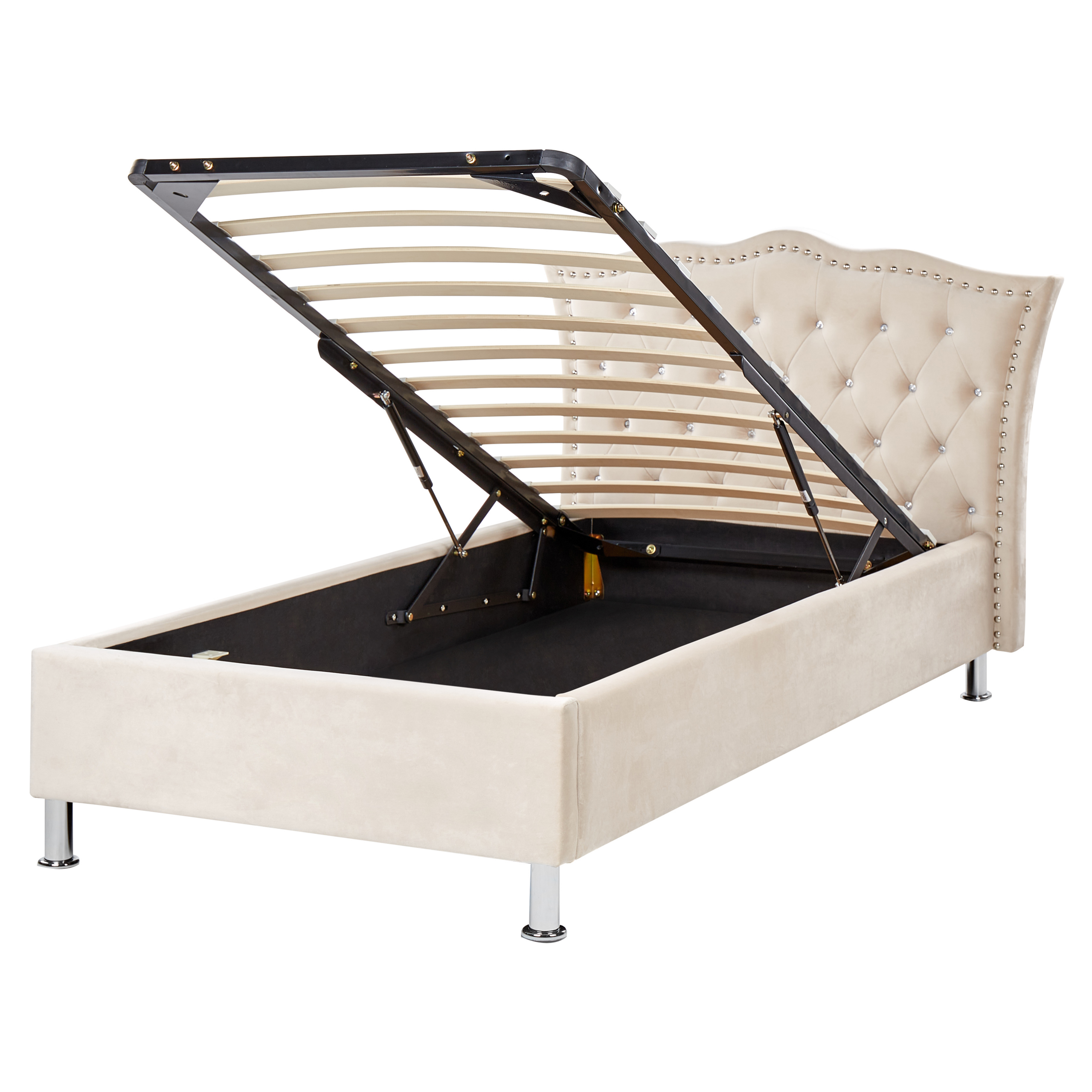 Bed met opbergruimte fluweel beige 90 x 200 cm METZ