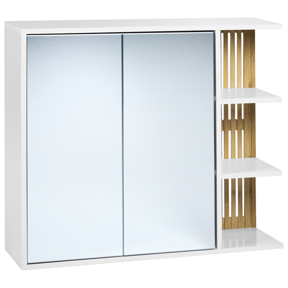 Mobiletto per bagno MDF con scaffali in bambù spazio di archiviazione arredamento per bagno bianco e legno chiaro