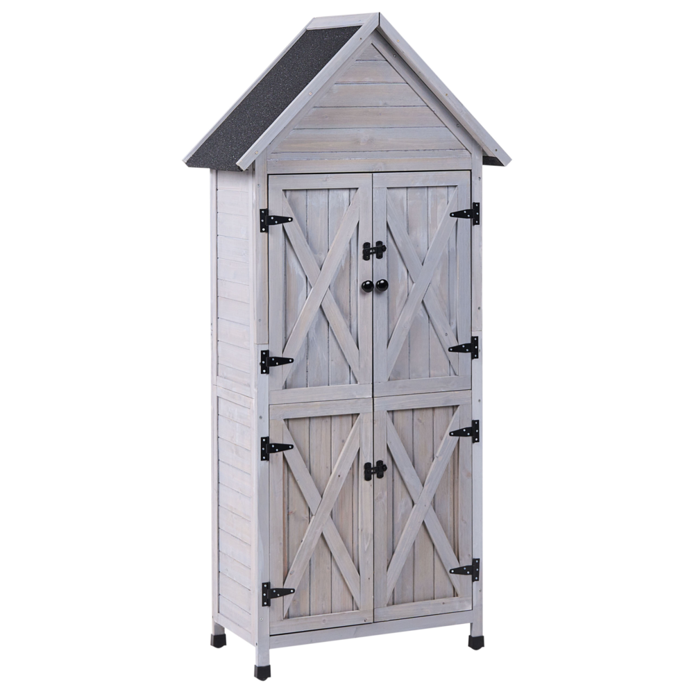 Deposito esterno per giardino Legno di abete grigio con ante e ripiani Spazio di deposito pratico per tutte le stagioni