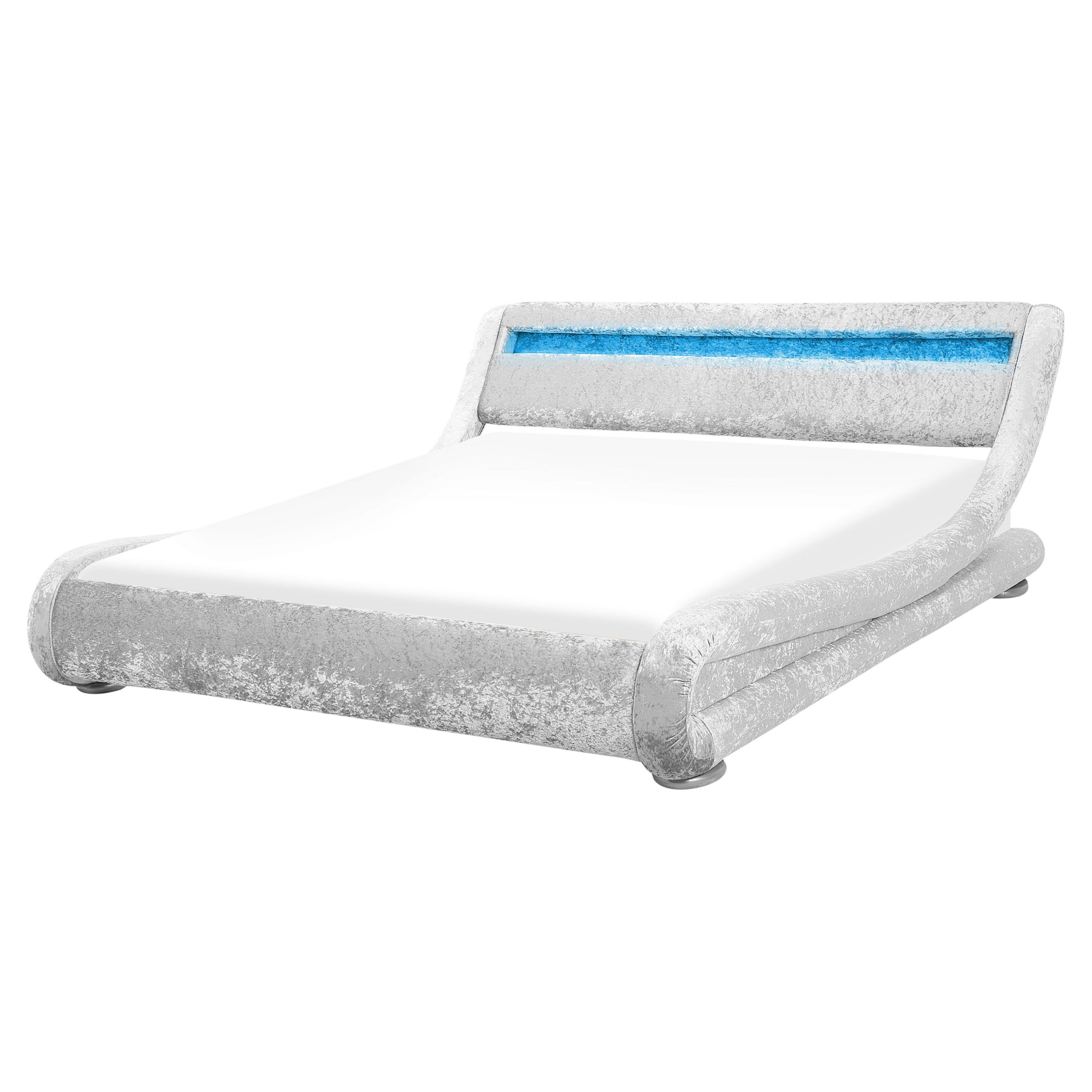 Bed met LED fluweel zilver 160 x 200 cm AVIGNON