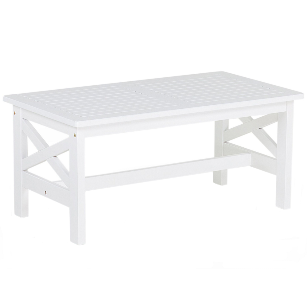 Tavolino da caffè da giardino in legno di acacia bianco rettangolare 100 x 55 cm resistente agli agenti atmosferici moderno scandinavo