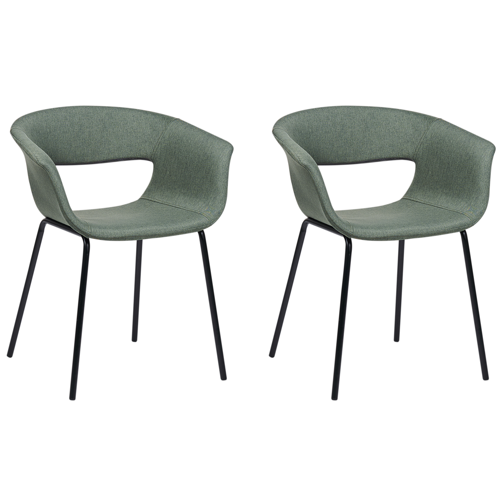 Set di 2 sedie da pranzo Sedute in poliestere verde scuro Gambe in metallo per sala da pranzo cucina
