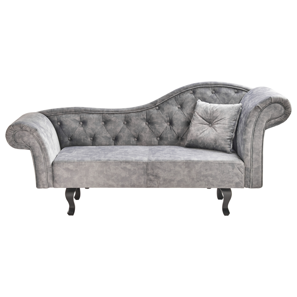 Chaise Lounge in velluto grigio imbottito a lato destro con cuscino in stile retrò tradizionale Facile da pulire Adatto agli animali domestici