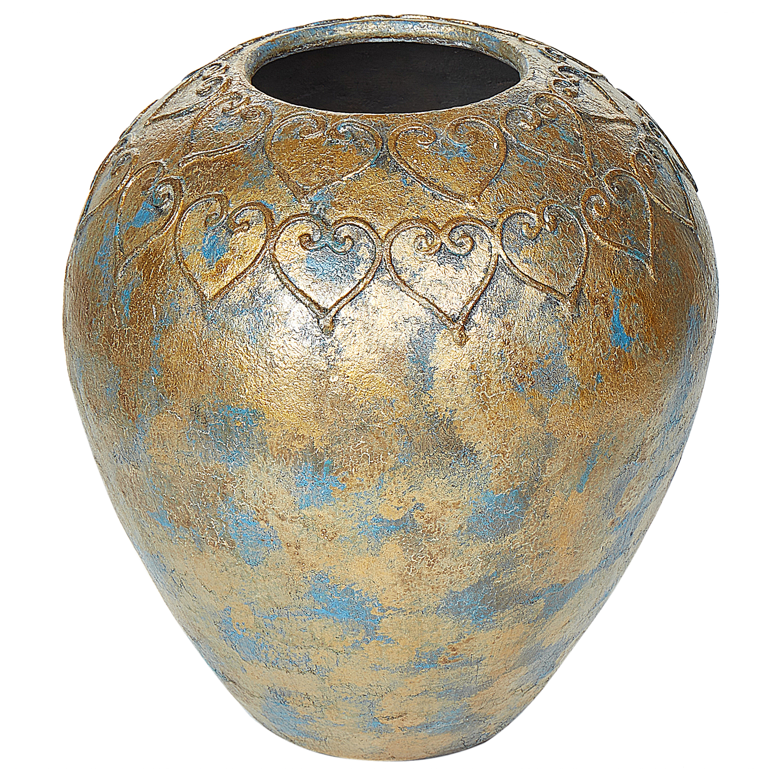 Terracotta Decovaas 33 cm Goud Blauw NIDA