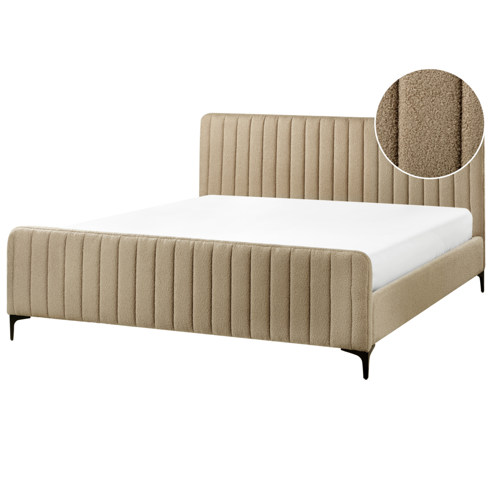 Image of Letto in bouclé tortora UE Matrimoniale 180 x 200 cm Testiera Imbottita con Gambe in metallo Design moderno